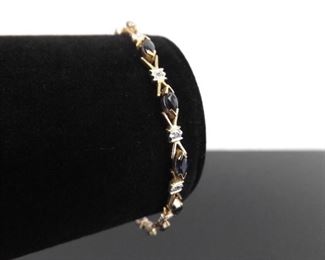 10k Yellow Gold Diamond Accented Marquis Cut Sapphire Bracelet

