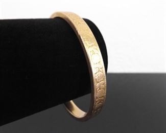 14k Yellow Gold Etched Rose Bangle Bracelet
