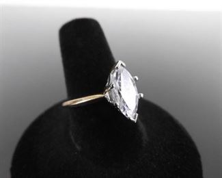 14k Yellow Gold Marquis Cut White Sapphire Ring Size 8.5

