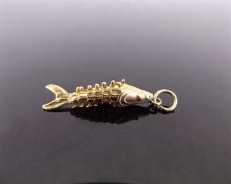 14k Yellow Gold Articulated Fish Charm/Pendant
