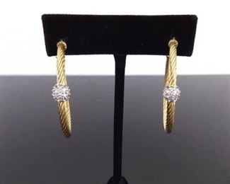 David Yurman 18k Yellow Gold and Diamond Cable Hoop Post Earrings
