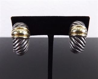 David Yurman 14k Gold and Sterling Thick Cable Half Hoop Post Clamp Earrings
