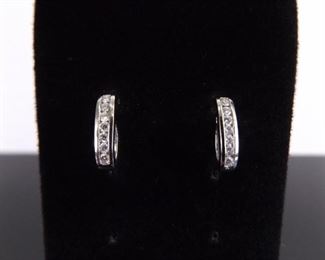 10k White Gold 1 ct Total Weight Diamond Hook Hoop Post Earrings
