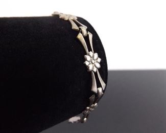 Vintage .925 Sterling Silver Flower Link Bracelet
