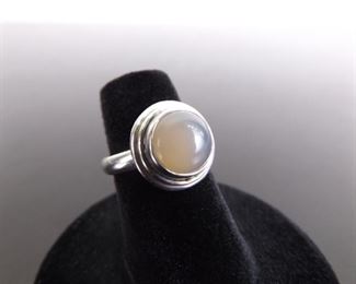 .925 Sterling Silver Moonstone Cabochon Ring Size 5
