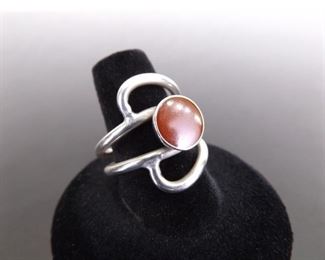 .925 Sterling Silver Inlayed Coral Ring Size 8.25
