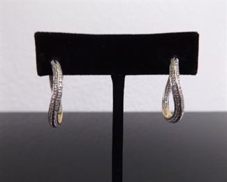 .925 Sterling Silver Diamond Accented Vermeil Hinged Post Hook Earrings
