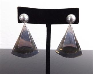 .925 Sterling Silver 3 Tiered Flag Dangle Post Earrings
