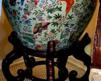 SOLD - Asian Fish Bowl w/ Stand - Butterfly Design