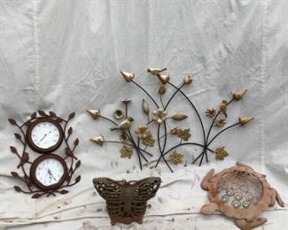 Four Lovely Garden Decor: Iron Butterfly, Metal Sea Turtle, Floral Birds and Rusty Clock / Temp. https://ctbids.com/#!/description/share/362819