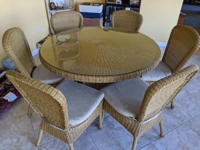 Wicker table with 6 chairs - $450