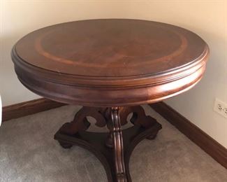 30” diameter round wood occasional table - $60