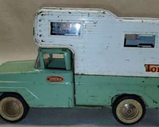 Vintage Green & White Tonka Toy Camper Truck
