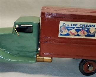 Vintage Green & Red Serve Ice Cream Metal Truck
