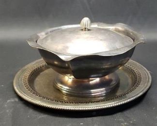 silver plate candy dish with a platter
