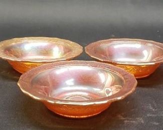 Set of 3 beautiful carnival glass small bowls
