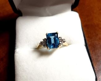 #15 - 14K Yellow Gold London Blue Topaz / Diamond Ring