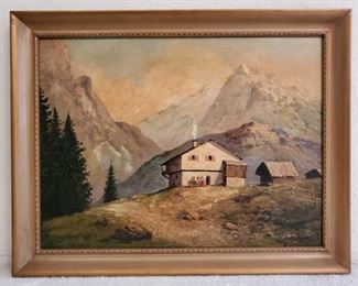 1055: Framed Canvas Painting-Signed
Artists Unknown, Measures Approx 28×22