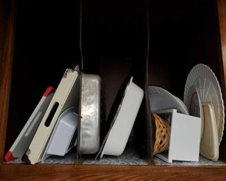 3 Cupboards Full of Kitchen Appliances
Items include, food display trays, cooking sheets, blender, and more !