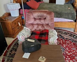 Rocking Chair, Small Coffee Table, Floor Lamp, Radio, and More!
Rocking Chair, Small Coffee Table, Floor Lamp, Radio, and More! Coffee table measures 30"(L)×20.5(H)×18"(W)