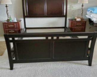 Dark Brown Sled Bed from Big Lots 5' wide
Appox 7 feet long and 5' feet wide Sled bed. Nightstands not included