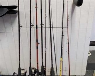 10 Fishing Poles: Brands are oakum, big water, and shakespeare.
