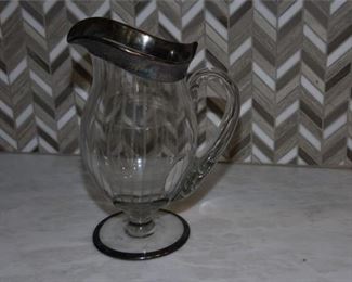 60. Crystal Water Pitcher with Sterling Silver Overlay