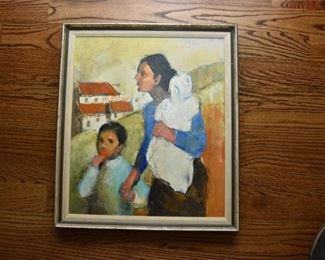 63. Oil on Canvas Portrait of a Woman and Child