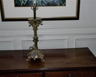 72. Brass and Champleve Electrified Altar Stick