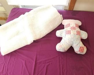 Burlap Material and Vintage Quilted Bear