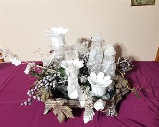 Snowman and Tulip Candle Holders Arrangement 