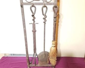 Wrought Iron Fireplace Tool Set and Stand