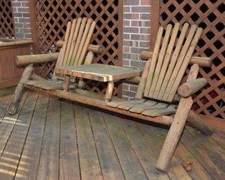 wooden double seater with table