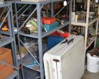 shelving, miscellaneous tools (white tables not for sale)