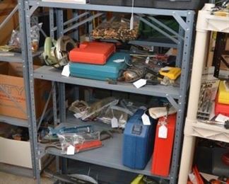 shelving, leaf blower, more tools