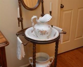 washstand, pitcher, bowl, chamber pot set