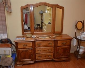 triple dresser with mirror, gold plated dresser set
