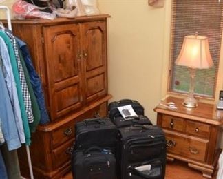 matching wardrobe, rolling luggage, hats