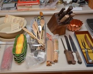 Pampered Chef, corn cob holders, knives, miscellaneous utensils