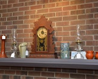 early oil lanterns, Carolyn Carroll pottery vase, Jugtown