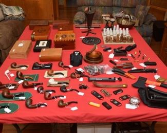 table full of man stuff