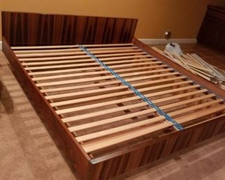 King size wooden platform bed, mid century modern look. by W&B Mobiler (matching dresser upstairs ).  Platform bed: $195.00
