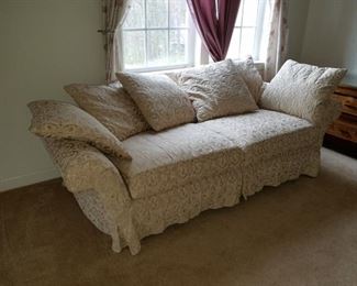 Master Bedroom:  cream fabric covered sleep sofa. base is white & covered w/ very nice fabric. SLEEP SOFA.  96" long x 38" deep.  SLEEP sofa: $145.00