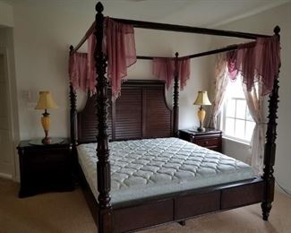 Master bedroom King side 4 poster bed.  Bed w/ mattress:  $310.00