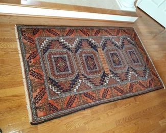 Great room-"orange" area rug, brought from India, measures: 39" x 70".  "orange" rug: $175.00