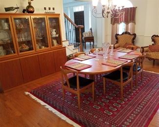 mid century modern dining room set (table/7 chairs/server/china cabinet) By Uldum Mobelfabrik