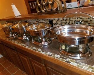 Lower level: 4 chafing dishes with stand and lid, 2 piece insert.  $35.00 EACH