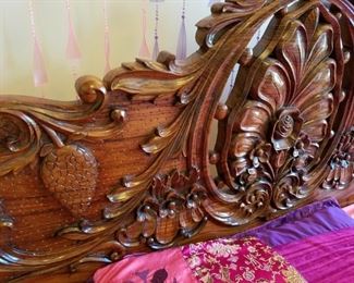 Bedroom #2: ornate wooden carved flowers King bed frame with mattress.    Bed with mattress: 195.00