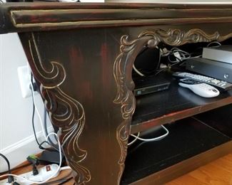 rectangular wooden TV stand, carved front & legs.   TV stand ONLY: $40.00