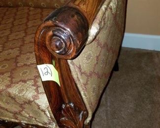 1 high back carved sofa. #12. 78" x 28" x 44.5".  $295.00